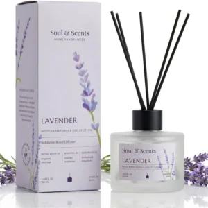 Soul & Scents Glass 120ml Lavender Reed Diffuser Set | Free 6 Fiber Reed Sticks | Stress Relief & Aromatherapy | Long-Lasting, Smoke-Free Air