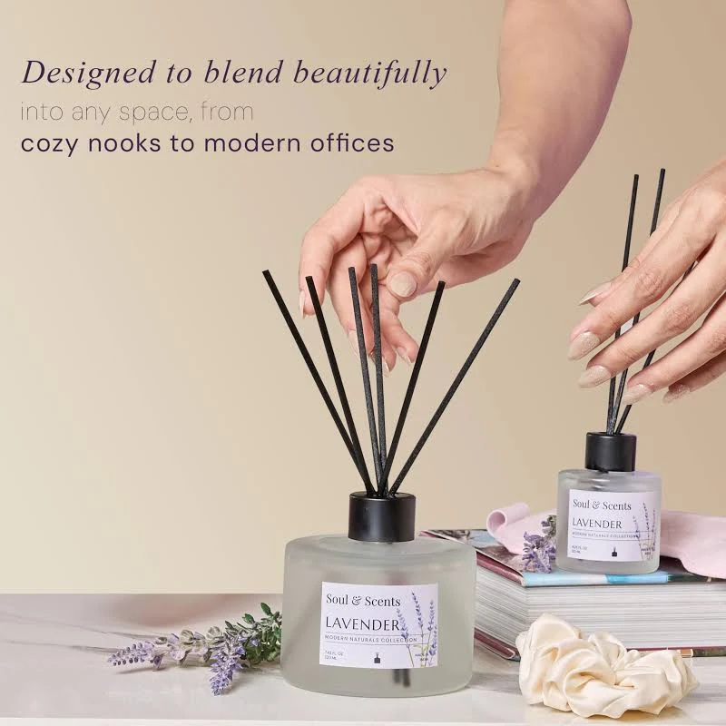Soul & Scents Glass 120ml Lavender Reed Diffuser Set | Free 6 Fiber Reed Sticks | Stress Relief & Aromatherapy | Long-Lasting, Smoke-Free Air - Image 3