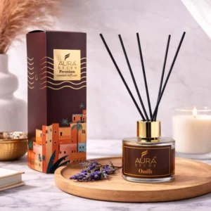 Aura Decor Oudh Reed Diffuser 120ml Luxury Home Fragrance Oil with 6 Reed Sticks, Long Lasting Room Freshener Diffuser, Premium Aromatherapy Air Freshener for Bedroom Living Room Office Décor Gift